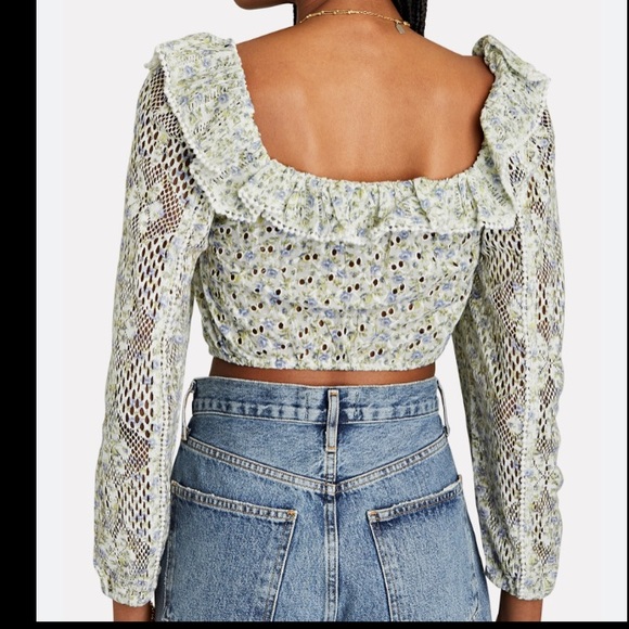Loveshackfancy dorabella lace trim crop top - Picture 2 of 6
